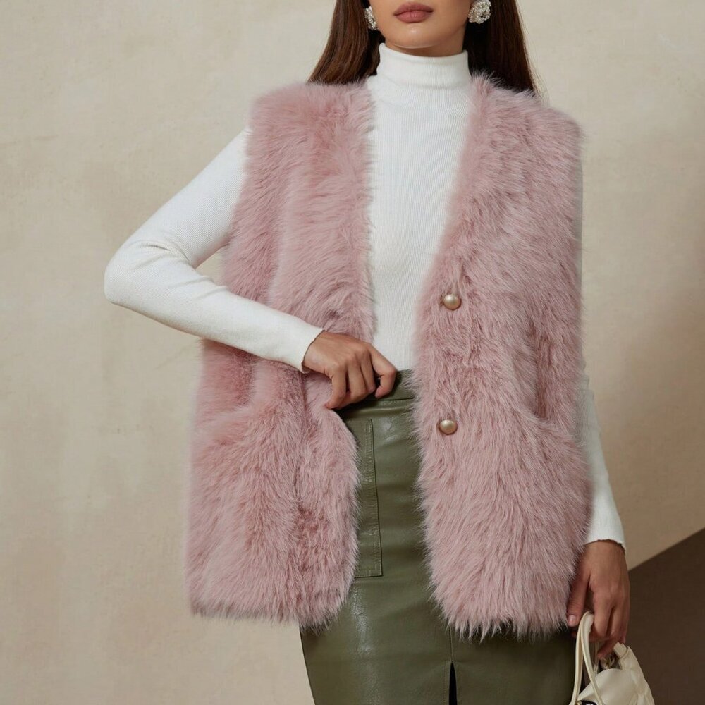 Pink Casual Women's Soft & Delicate Faux Mink Vest - Picture 2 of 7